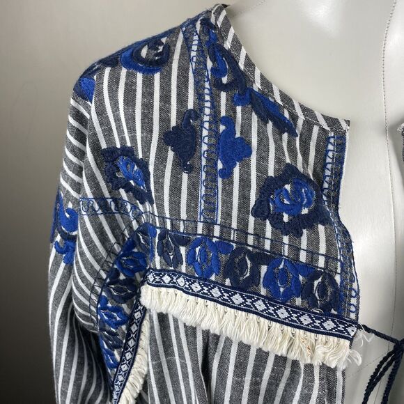 Velzera Boho Floral Embroidery Striped Open Jacket Top Oversized Bohemian - Picture 3 of 11